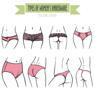 El kadın iç çamaşırı türleri pembe renklerde çekilmiş.