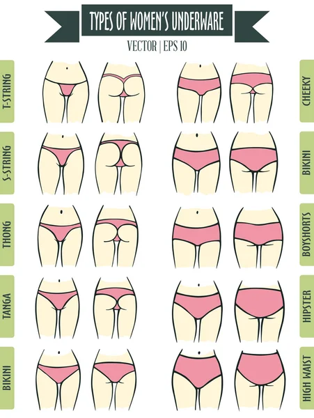 Hand drawn types of women's underwear for light skin Stock Vector