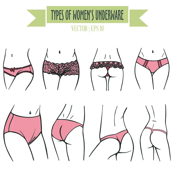 Hand drawn types of women's underwear for light skin Stock Vector