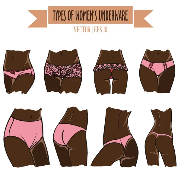 Types de sous-vêtements pour femmes dessinés à la main pour une peau foncée — Image vectorielle