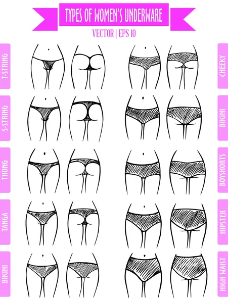 Hand drawn types of women's underwear for light skin Stock Vector