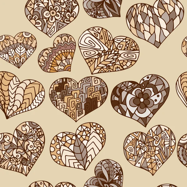 Χωρίς ραφή πρότυπο από doodle καρδιές σε στυλ μπεζ — Διανυσματικό Αρχείο
