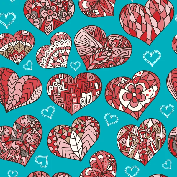 Χωρίς ραφή πρότυπο από doodle καρδιές σε κόκκινο σιλουέτα στιλ — Διανυσματικό Αρχείο