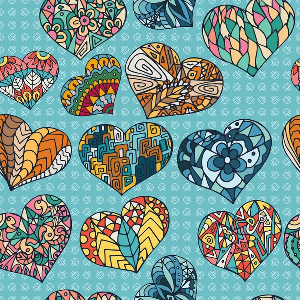 Χωρίς ραφή πρότυπο από doodle καρδιές σε σιλουέτα πολύχρωμα στυλ — Διανυσματικό Αρχείο