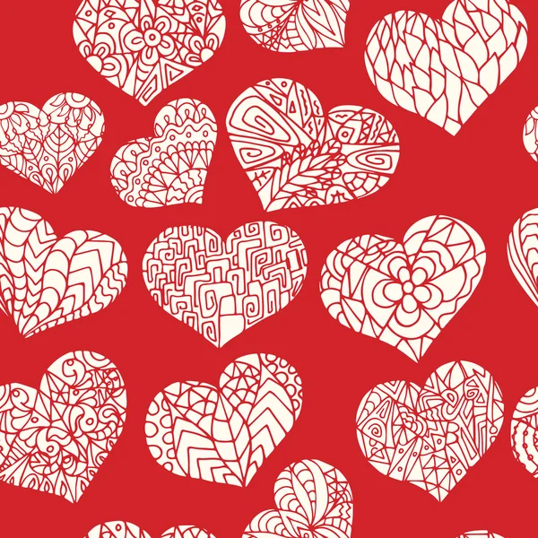 Χωρίς ραφή πρότυπο από doodle καρδιές σε λευκό σιλουέτα στιλ — Διανυσματικό Αρχείο