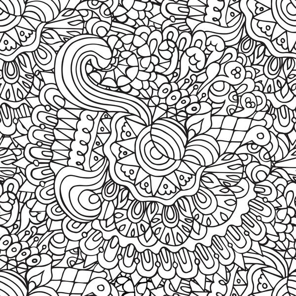 Doodles floral y curvas esbozan patrón ornamental sin costuras — Archivo Imágenes Vectoriales