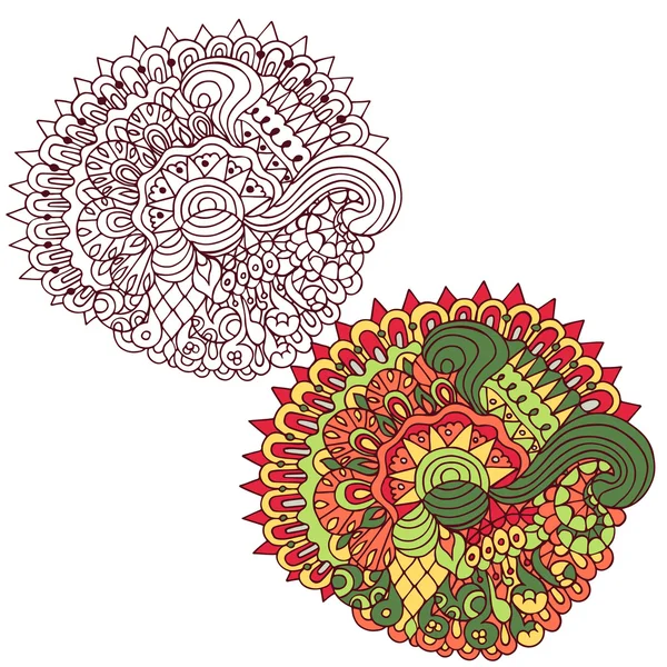 Diseño floral étnico rojo y verde en dos variaciones — Vector de stock