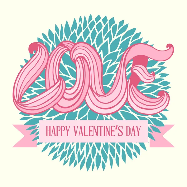 Tarjeta feliz día de San Valentín con doodle amor palabra y decoración — Vector de stock