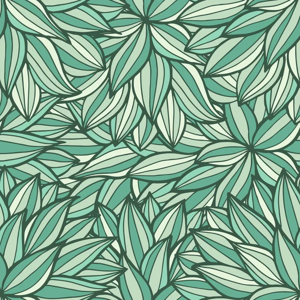 Doodle flowers outline ornamental seamless pattern in green colors