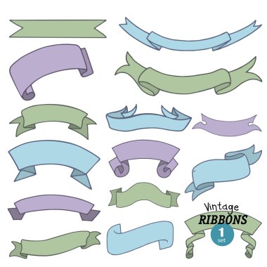 Set number one of vintage ribbon banners on white background