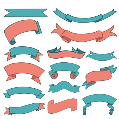 Set of bicolor ribbon banners on white background