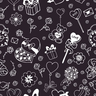 Seamless pattern for valentines day on black background