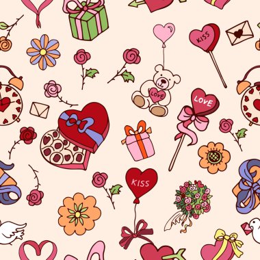 Seamless pattern for valentines day in beige colors