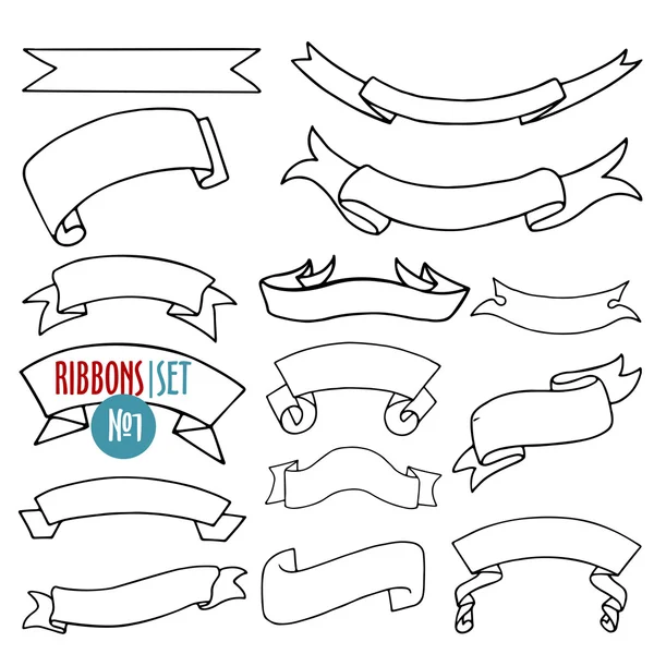 Vector set of ribbons in contour doodle style — Stock Vector