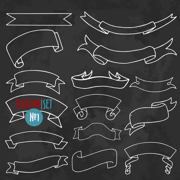 Vector set of ribbons in chalk doodle style — Stock vektor