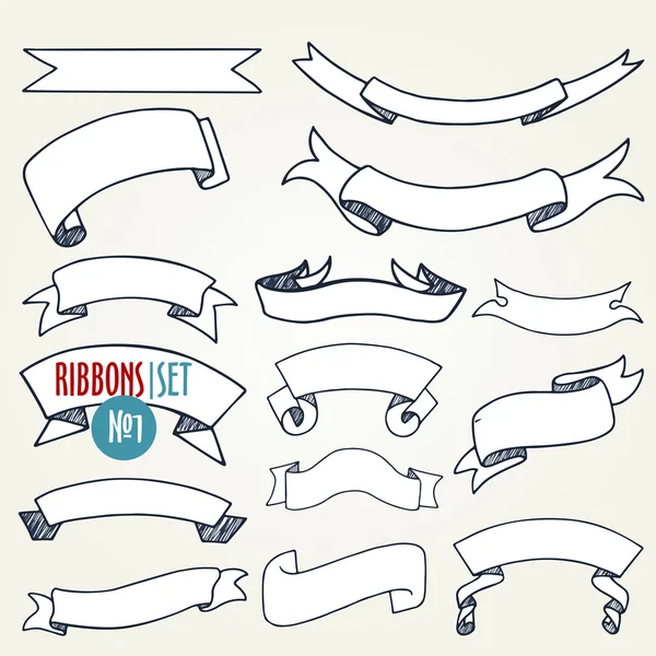 Set number one of sketch ribbon banners on beige background — Stock vektor