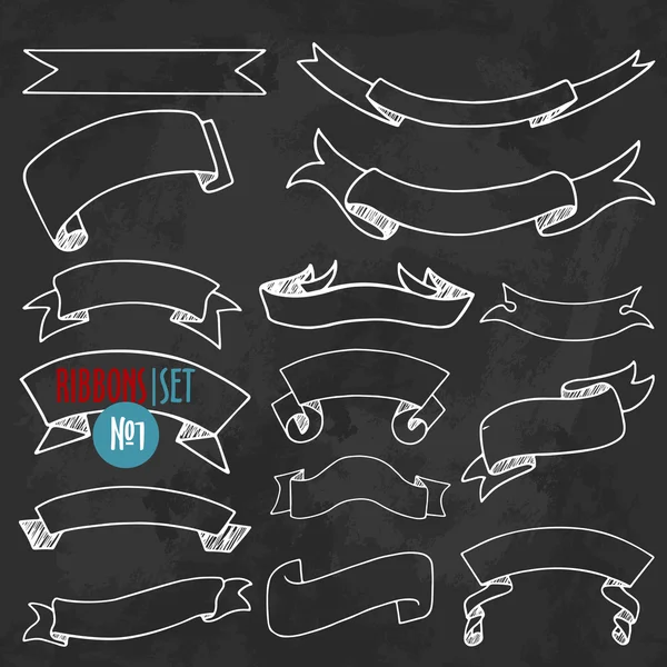 Vector set of ribbons in chalk sketch style — ストックベクタ