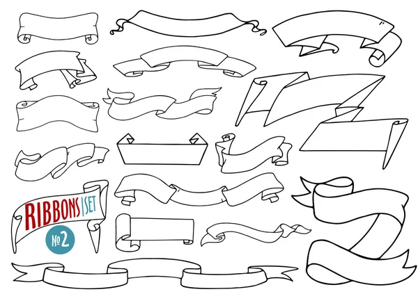 Vector set of ribbons and banners in contour doodle style — ストックベクタ