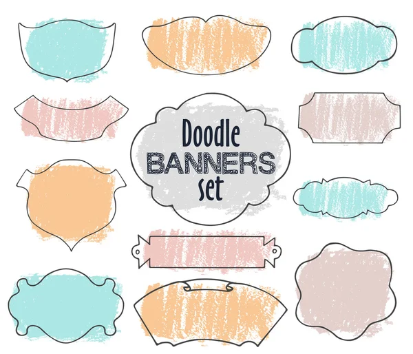 Doodle frames and banners in sketch style — 스톡 벡터