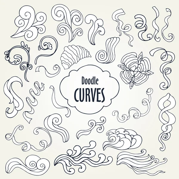 Sketchy hand drawn Doodle cartoon set of curves and swirls — Stock vektor