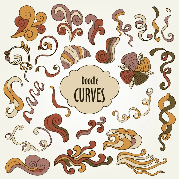 Colored hand drawn Doodle cartoon set of curves and swirls — Stock vektor