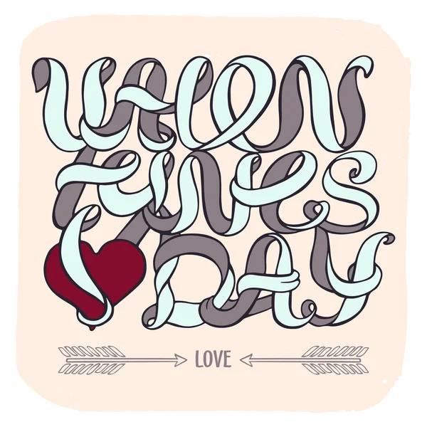 Colorful Valentines day doodle ribbon lettering on beige background — Stockvector
