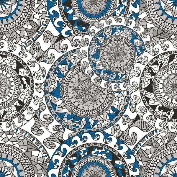 Gray and blue seamless doodle flower background — 스톡 벡터