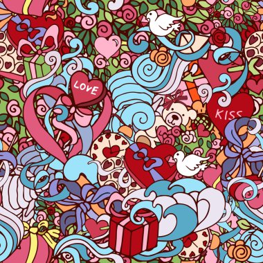 Colorful doodle abstract decorative Love vector seamless pattern