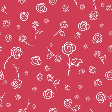 Seamless white roses pattern on red background