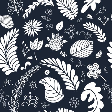 Colorful vector floral seamless pattern in black and white colors