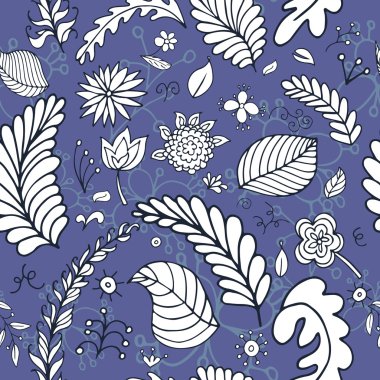 Colorful vector floral seamless pattern in blue and white colors