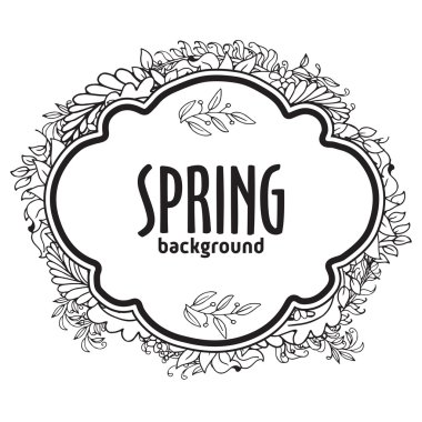 Black and white doodle banner with text, floral composition