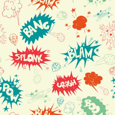 Vector cartoon seamless pattern of doodle colored comic sound Effects
