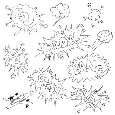 Collection of doodle outline comic sound Effects