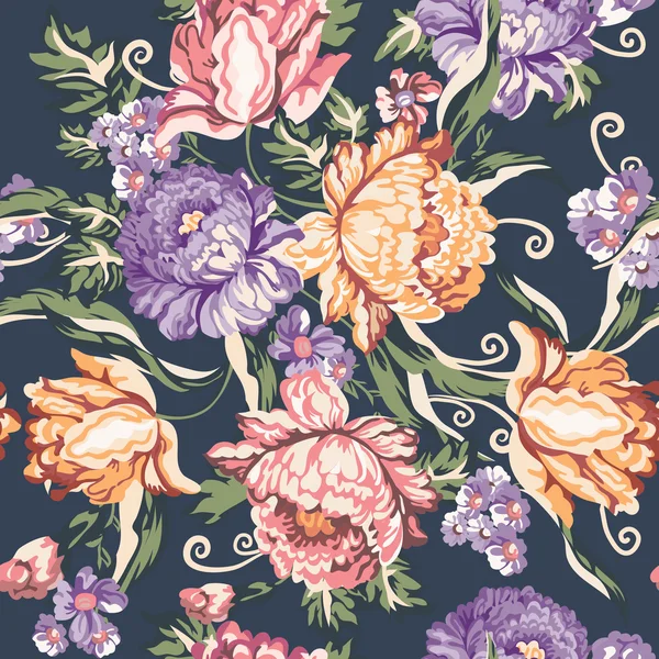 wallpaper vintage rose pattern on navy background — Stock Vector © salomenj 23226584