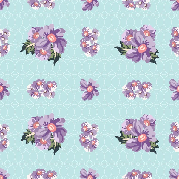 Seamless vintage purple daisy pattern on blue background — Stok Vektör