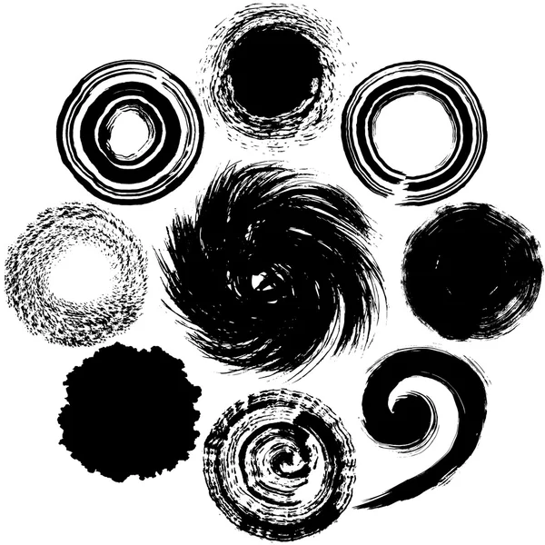 Set of black circles. brush stroke. — Stock Vector