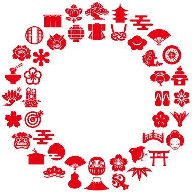 Daire çerçeve içinde Japon simgeler.