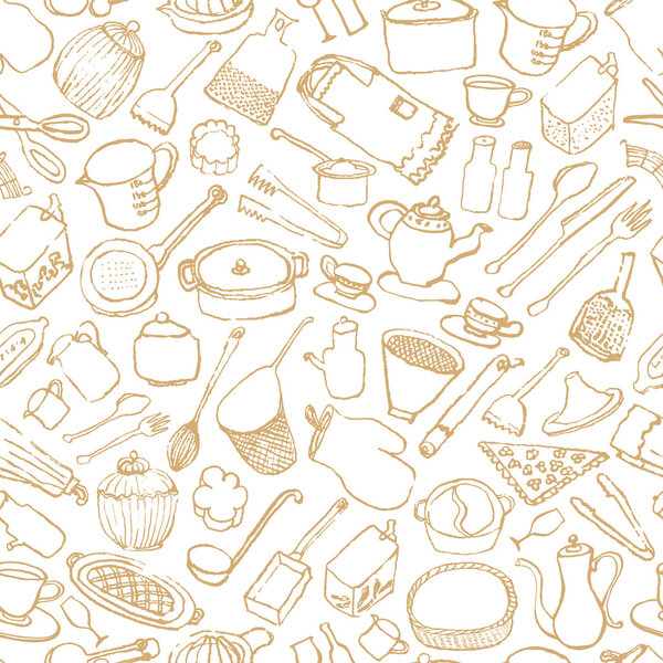 background with hand drawn kitchen goods.