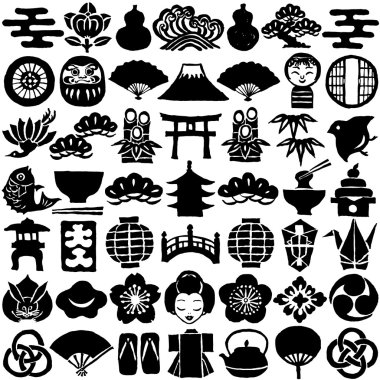Set of Japanese design icons. hand drawn illustrations. clipart