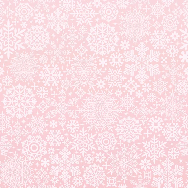 Pink background with snow crystals and doilies. — Stock Vector