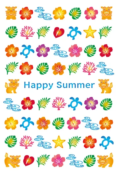 Summer greeting card with Japanese Bingata icons. — Stock Vector