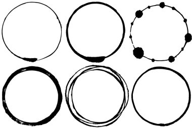 set of grunge circle brush strokes. thin circles. clipart