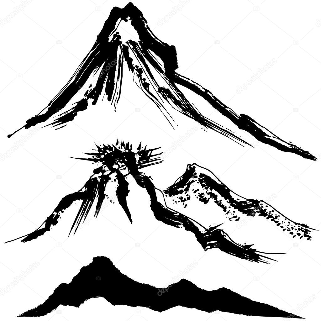 Mountain and volcano mountain. hand drawn illustrations.