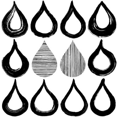 Fırça konturu yağmur damlaları kümesi.