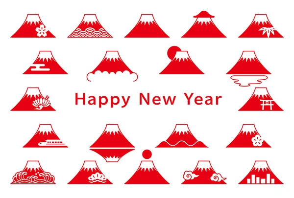 Conjunto de Mt. Iconos de Fuji. La tarjeta de Año Nuevo . — Vector de stock