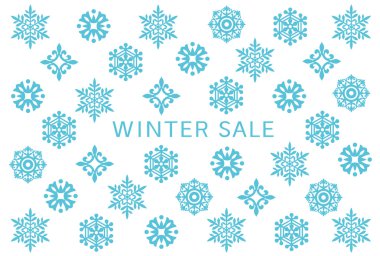 Kış satış kartı ile kar kristalleri. 