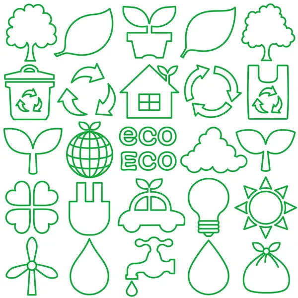 Ensemble Icônes Écologiques Illustration Vectorielle Contour — Image vectorielle