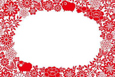 Yeni yıl kartı koyun ve çiçek simgeleri.