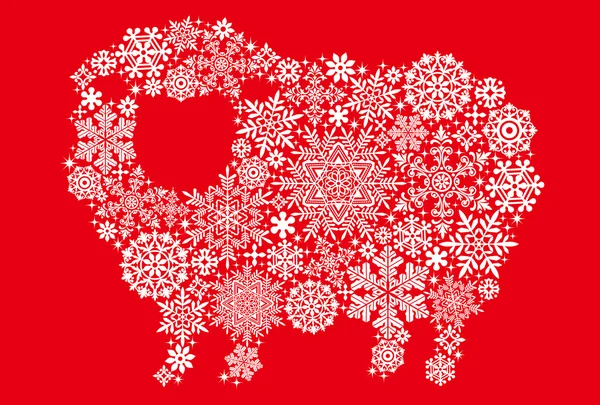 Sheep with snow crystals and doilies. — Stock Vector